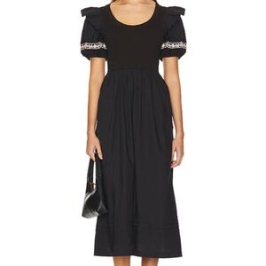 Cleobella Black Midi Dress with Puff Sleeves